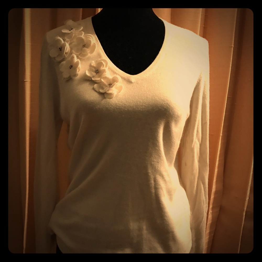 Cream sweater with shoulder floral detail Sz M